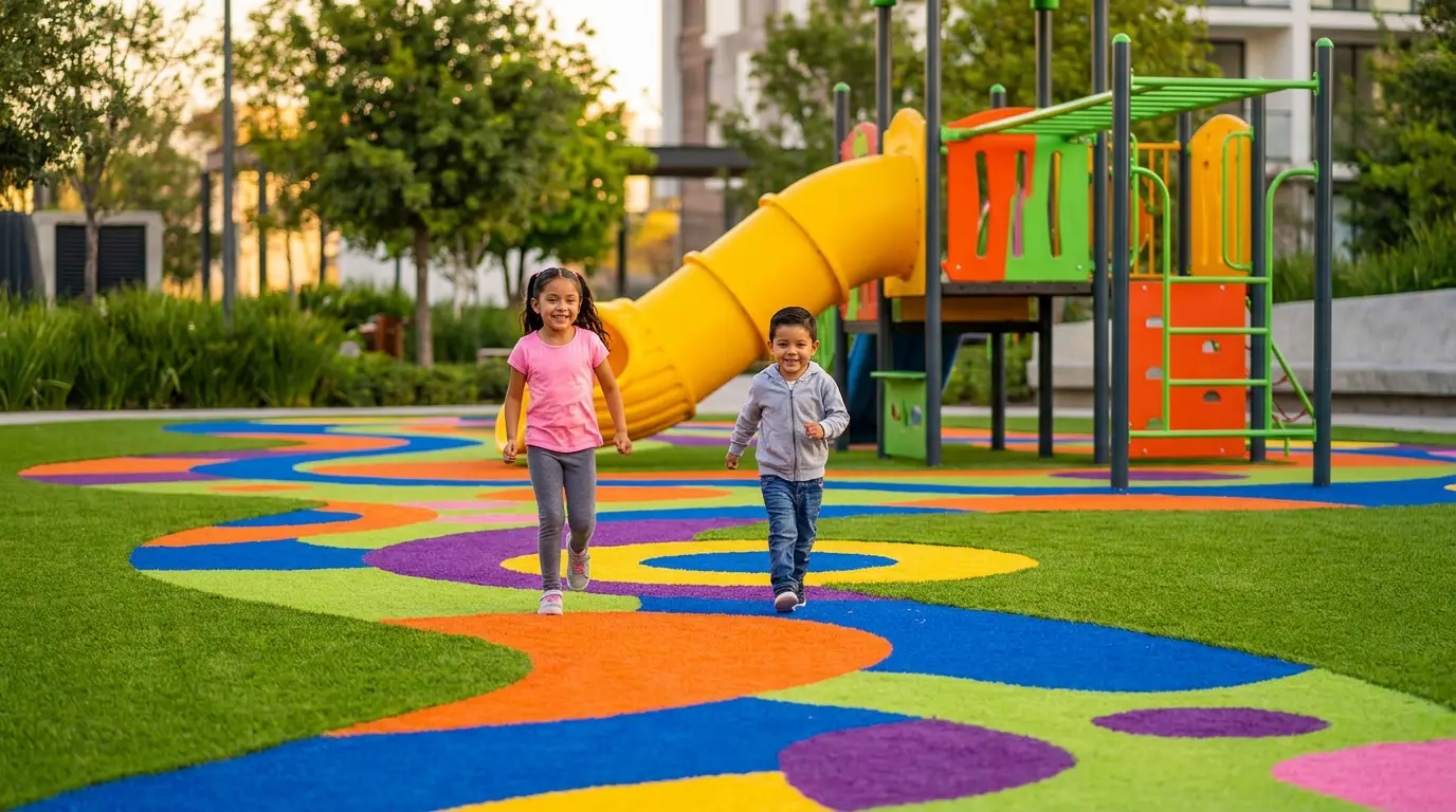 Pasto sintético de colores en México 2026: guía completa con 9 colores, precios y casos reales en kínders, restaurantes y hoteles